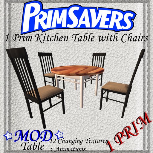 PrimSavers - 1 Prim Kitchen Round Table + 4 Chairs Bars