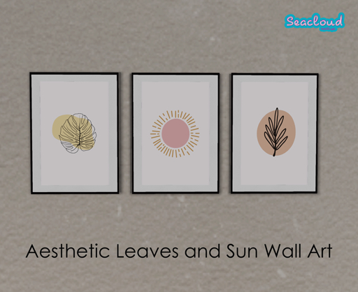 Seacloud. Aesthetic Leaves and Sun Wall Art 