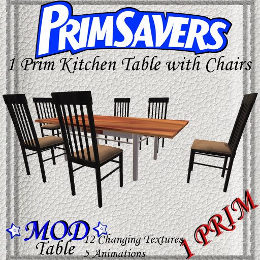 PrimSavers - 1 Prim Kitchen Rectangular Table + 6 Chairs Bars