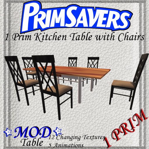 PrimSavers - 1 Prim Kitchen Rectangular Table + 6 Chairs 45