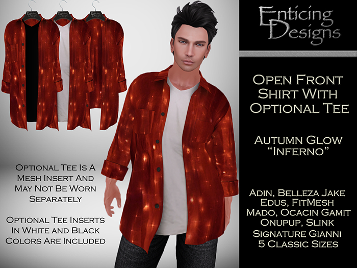 *ED Open Front Shirt with Tee - Autumn Glow Inferno