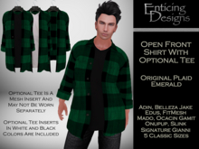 *ED Open Front Shirt with Tee - Plaid Emerald