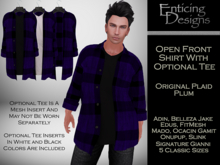 *ED Open Front Shirt with Tee - Plaid Plum