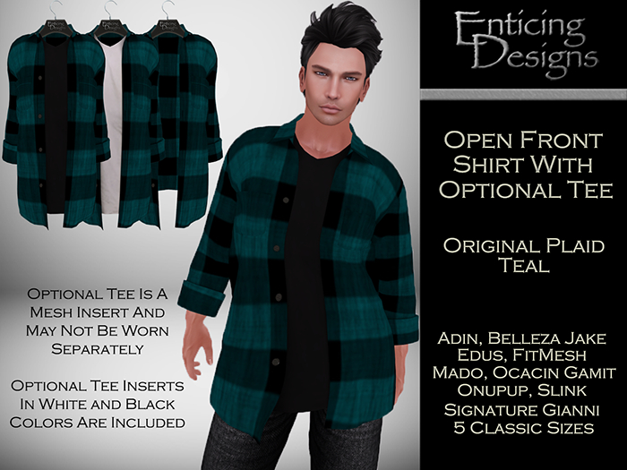 *ED Open Front Shirt with Tee - Plaid Teal