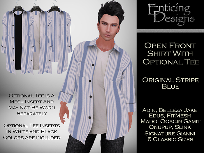 *ED Open Front Shirt with Tee - Stripe Blue