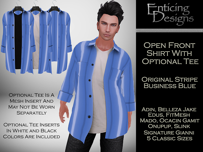 *ED Open Front Shirt with Tee - Stripe Business Blue