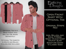 *ED Open Front Shirt with Tee - Stripe Red