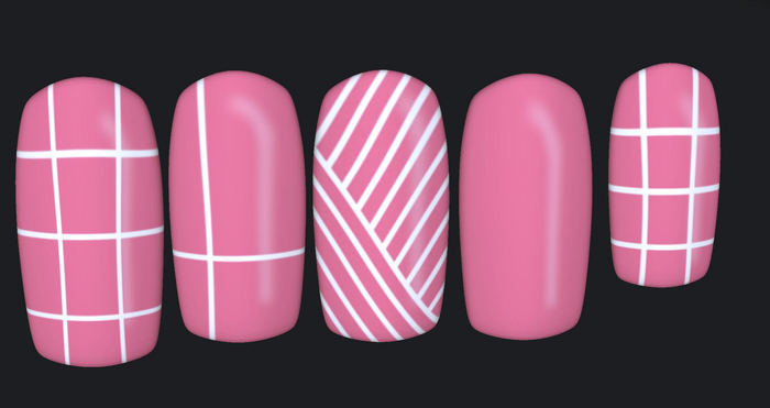 Pink & White Line Short Square Nails