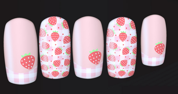 Strawberry Dot Gingham Short Square Nails
