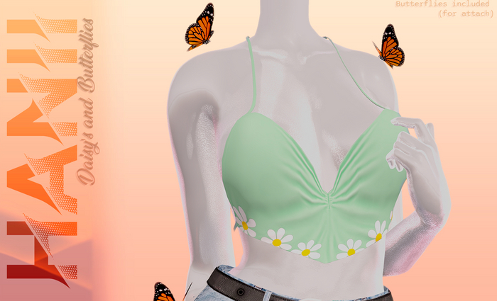HANII - Daisy's and Butterflies Top (GREEN)