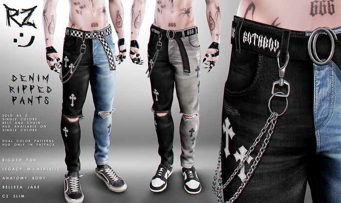 RZ. Denim Ripped Pants FATPACK