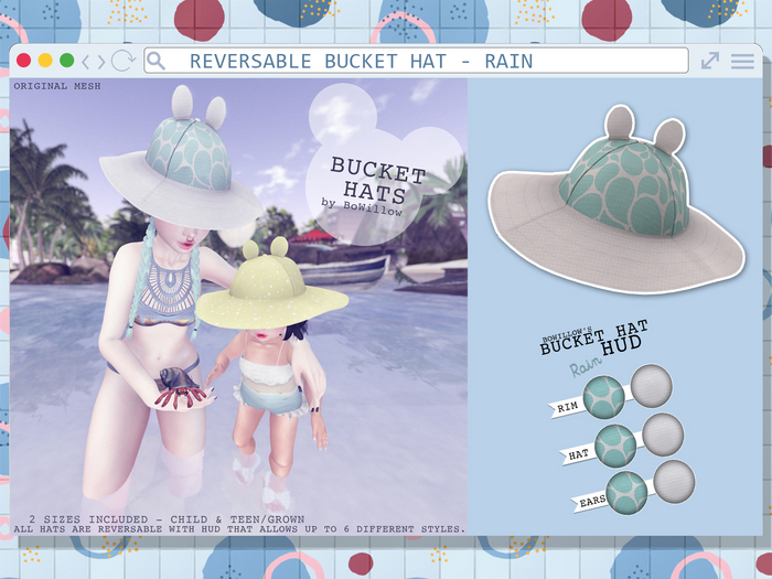 :BoWillow: Reversable Bucket Hat - Rain