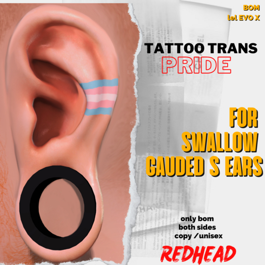 REDHEAD - TATTOO TRANS PRIDE (swallow gauged S&XL) 