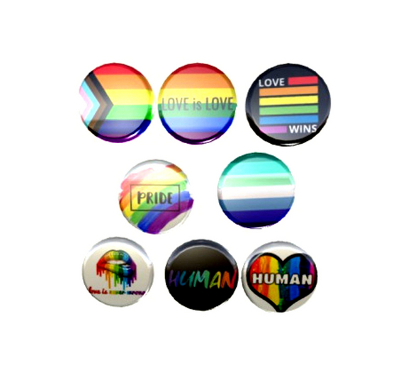 GAY MEN PRIDE BADGES Buttons SET OF 8  brooch jewelry pins pin's brooches
