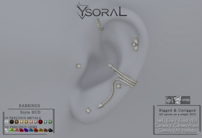 ~~ Ysoral ~~.:Luxe Earrings Stacie:.(leL - Catwa - Genus - Unrigged) 