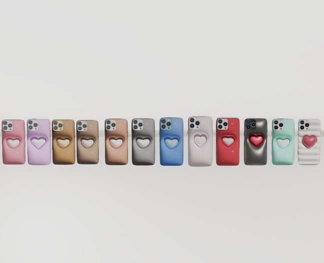 IPHONE PUFFER HEART PINK BOXED