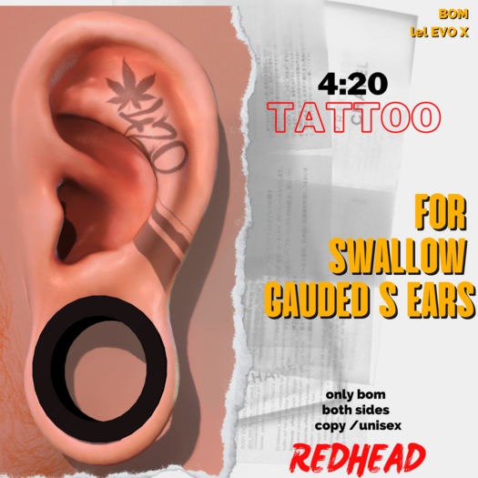REDHEAD - 4:20 TATTOO (swallow gauged S&XL) 