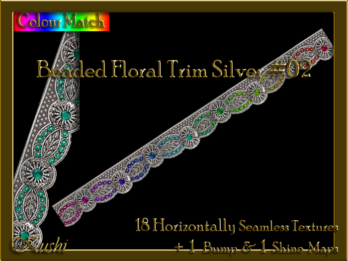 Second Life Marketplace - Beaded Floral Trim Silver #02 Horizontally ...