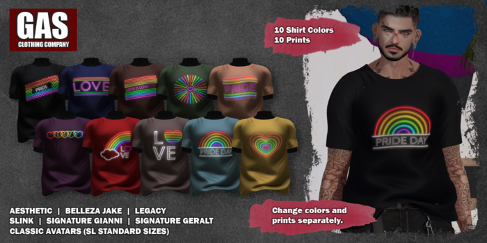 GAS [Men's Tee Pride Neon - 10 Colors w/HUD FATPACK] Demo