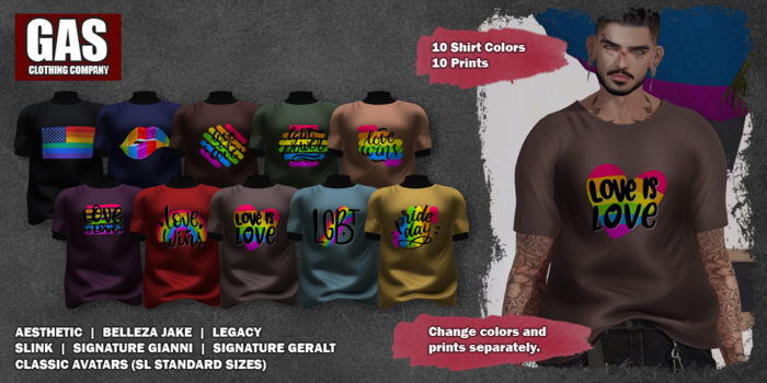 GAS [Men's Tee Pride Rainbow - 10 Colors w/HUD FATPACK]