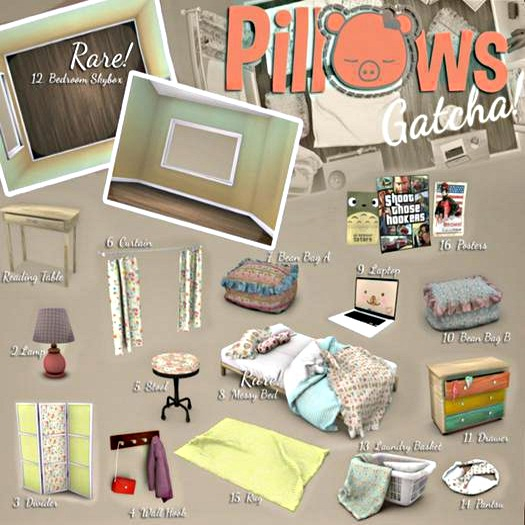 12.[P] Pillows, Bedroom Skybox Set RARE