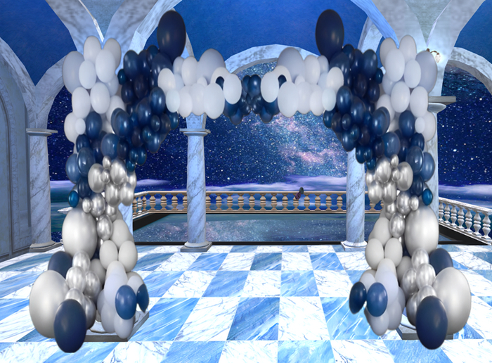 balloons blue white silver