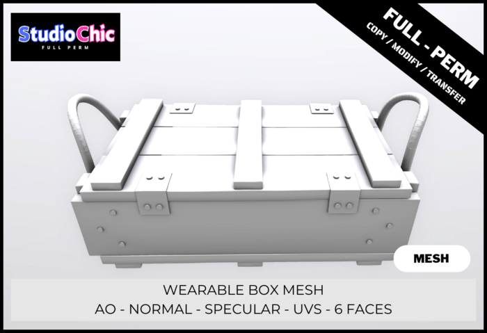 WEARABLE BOX MESH -  FULL PERM - ONLY MESH - 3 FACES - UVS - NORMAL - SPECULAR - AO