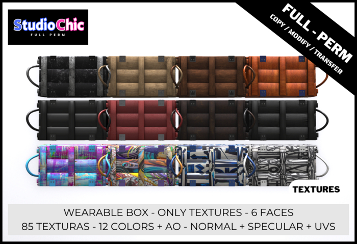 WEARABLE BOX TEXTURES -  FULL PERM - 85 TEXTURES - 12 COLORS