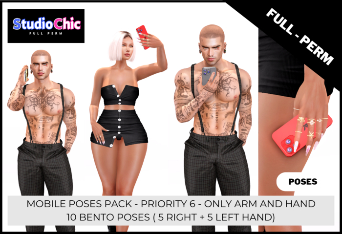 MOBILE PHONE POSES -  FULL PERM - PRIORITY 6 - 10 BENTO POSES - 5 RIGHT + 5 LEFT, ONLY ARM AND HAND