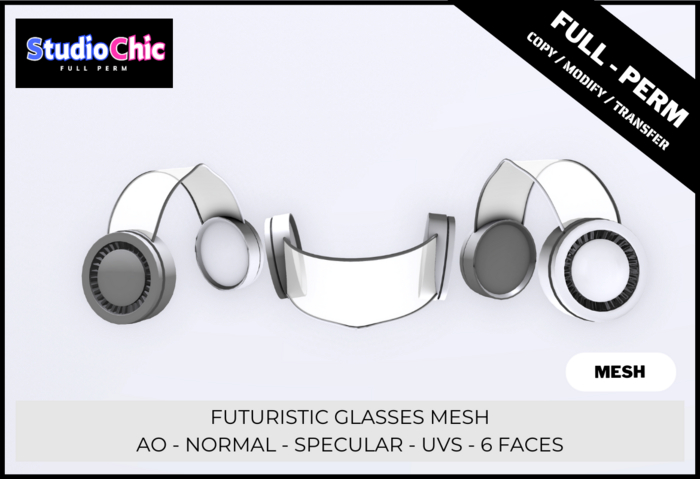 FUTURISTIC GLASSES ONLY MESH -  FULL PERM - AO - NORMAL - SPECULAR - UVS 6 FACES
