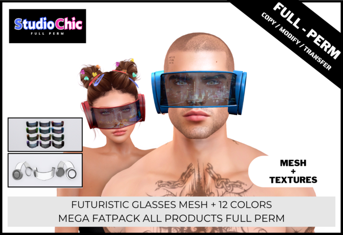FUTURISTIC GLASSES MEGA FATPACK -  FULL PERM - HIGH QUALITY MESH + 12 COLORS TEXTURES