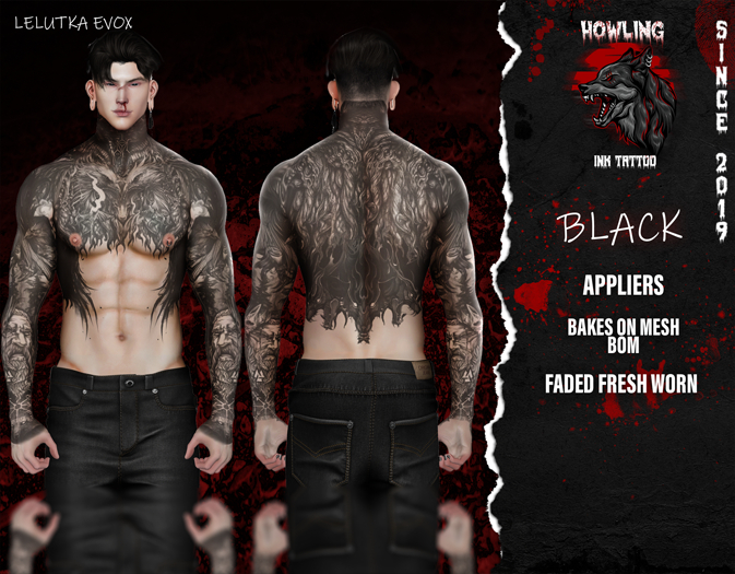 Second Life Marketplace - [ Howling ]- Black- Tattoo
