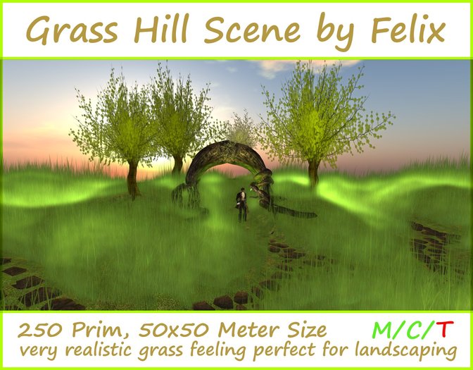 Grass Hill Scene by Felix ( for cave cavern grotto landscaping waterfall tree plant stone rock sculpted garden flower )