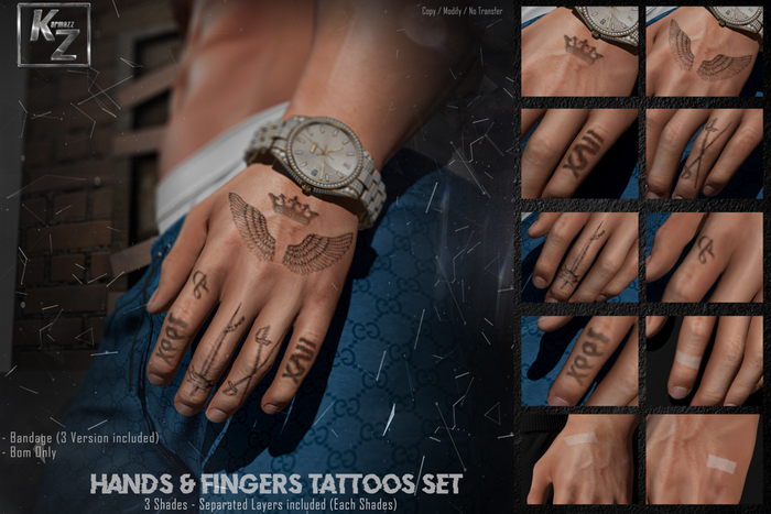 KARMAZZ Hands & Fingers Tattoos Set - 3 Shades - BOM