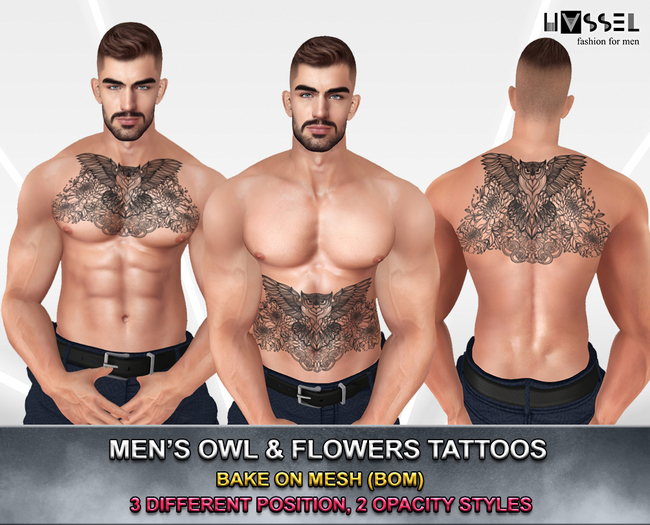 (HASSEL) PACK MEN'S OWL FLOWERS BOM TATTOO 427 
