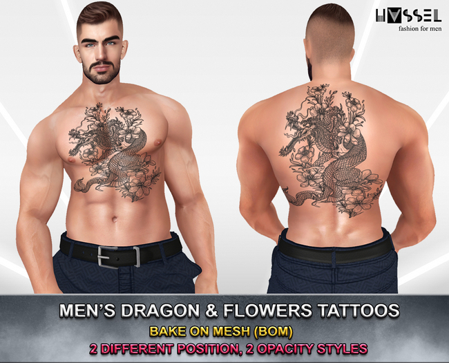 (HASSEL) PACK MEN'S DRAGON & FLOWERS BOM TATTOO 429