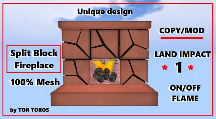 Split Block Fireplace Model C 1Li LOW PRIM