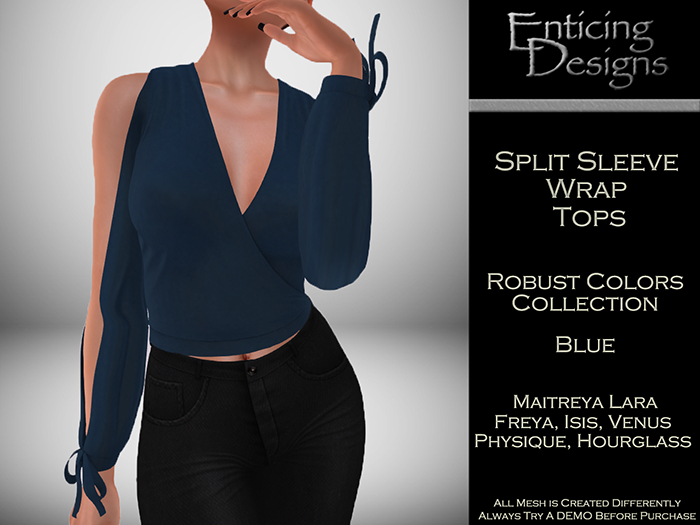 *ED Split Sleeve Wrap Top - Solid Blue