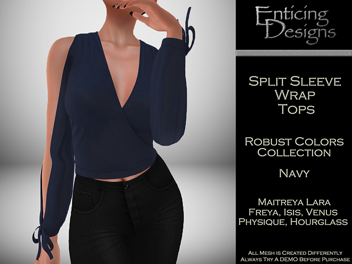 *ED Split Sleeve Wrap Top - Solid Navy
