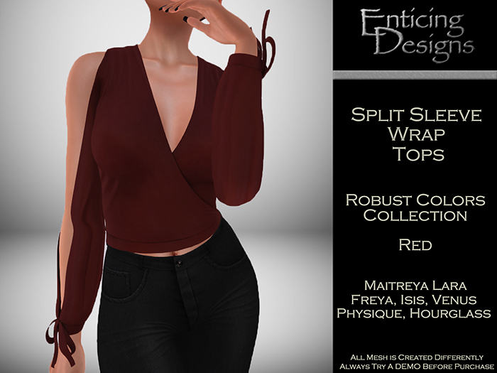 *ED Split Sleeve Wrap Top - Solid Red