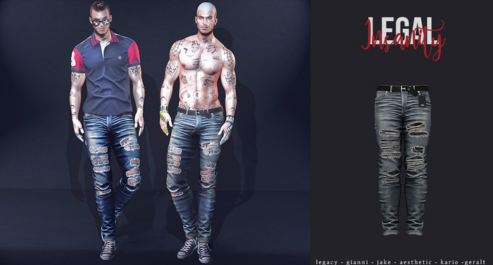 Legal Insanity - James discolored blue ripped denims