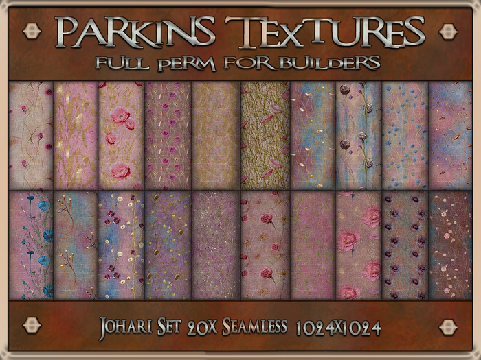 Parkins Textures - Johari Set - 20x Full Perm Seamless 1024 - Fabric, Floral, Clothing, Fantasy, Pink, Gold, Furnishing