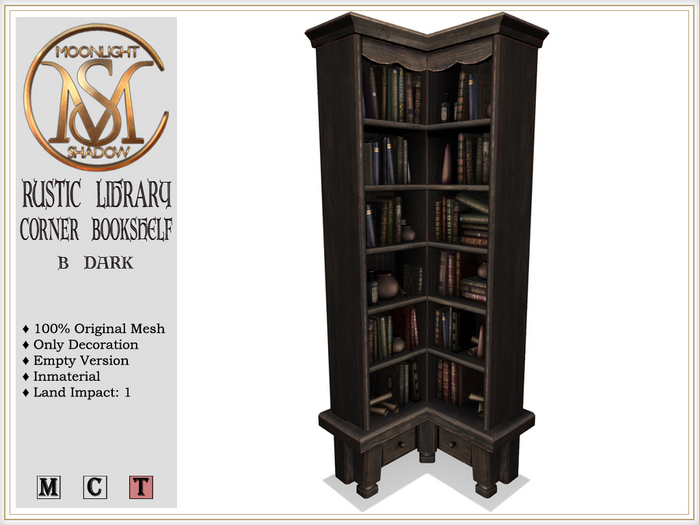 [MoonSha] Rustic Library Corner Bookshelf B - Dark (Boxed)
