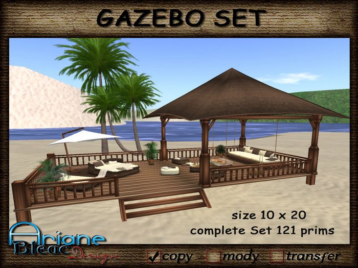 Terrace Gazebo Pavilion Beach with Furniture & Deco Set 
