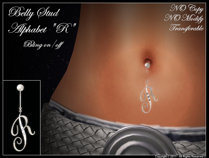 .:: S.J. ::. Belly Piercing Alphabet "R"  Platinum