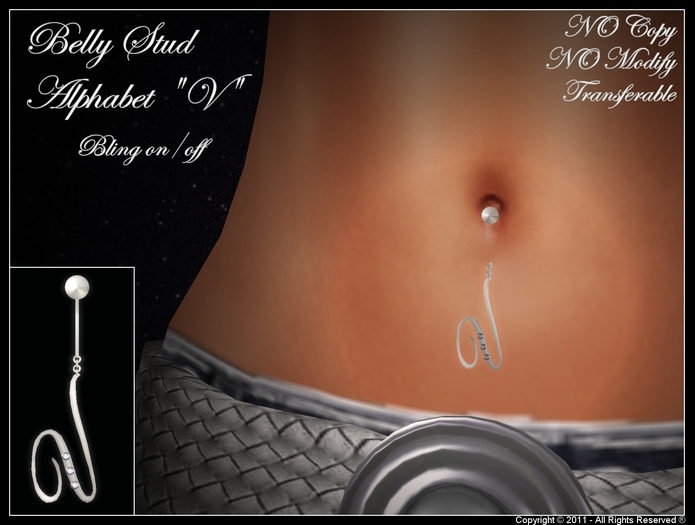 .:: S.J. ::. Belly Piercing Alphabet "V"  Platinum