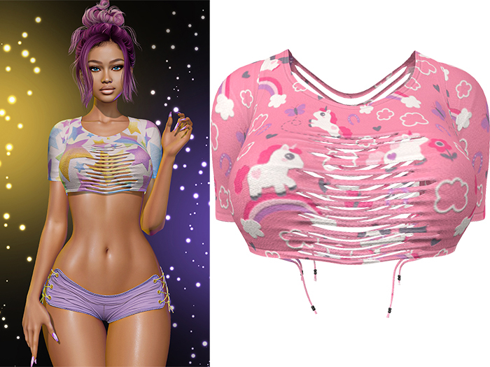Cris Ripped Top [Unicorn Pinky] - Maitreya Lara + Petite  • Legacy • Reborn Clothing