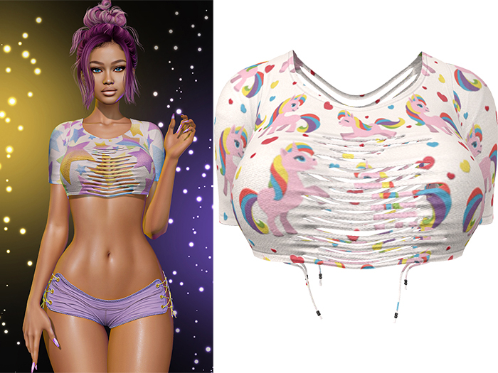 Cris Ripped Top [Unicorn Rainbow] - Maitreya Lara + Petite  • Legacy • Reborn Clothing