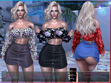 Yolani Blouse and Denim Skirt, 50 Mix Match textures,Jean skirt,jeans,Outfit,Denim Outfit,Blouse,halter top,