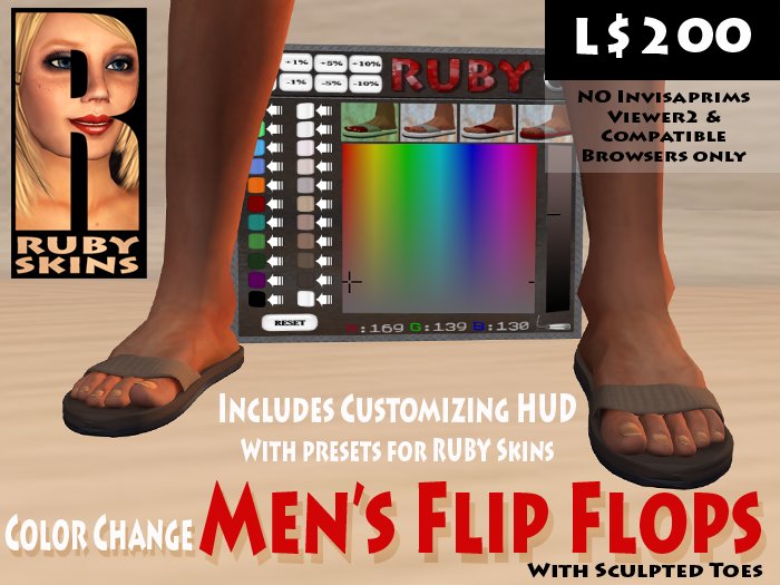 RUBY Men's Flip Flop Sandals with Toes